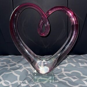 Handblown Pink Glass Heart Sculpture - Elegant Heart Décor